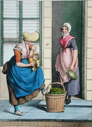 Eine Frau, die Milch und Gemüse verkauft, Illustration aus 