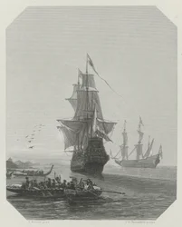 Ankunft von Abel Tasman in Neuseeland, 1642-1643, ca. 1865