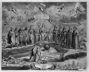 Die berühmten Astronomen. Unter ihnen, von links nach rechts: Walterus (?), Tycho Brahe (Tyge Ottesen Brahe), bekannt als der edle Däne oder der Mann mit der goldenen Nase (1546-1601), Ulugh Beg (Oulough Beg, Oulugbek) (1394-1449), Timocharis von Alexandri