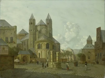 Imaginäre Stadtansicht mit romanischer Kirche