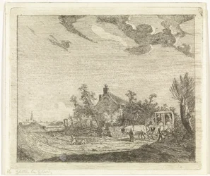 Pferd und Wagen vor einem Haus