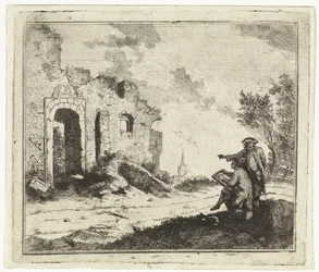 Zeichner bei einer Ruine