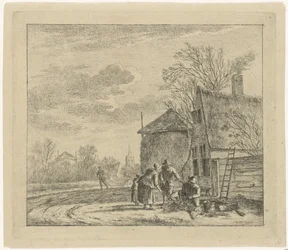 Landschaft mit Bauernhof und Heuschober (Serie: Die zwölf Monate, Die kolorierten Zeichnungen der 12 Monate)