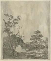 Landschaft mit Vieh im Fluss