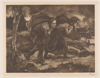 Mann und Frau mit Sack auf dem Rücken