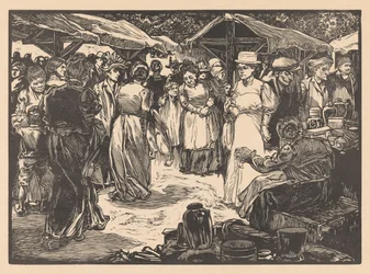 Marktszene mit Männern und Frauen