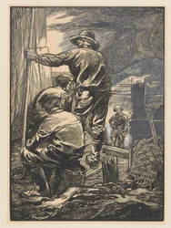 Vier Arbeiter am Wasser