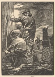 Vier Arbeiter am Wasser