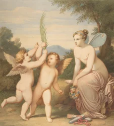 Eros und Anteros mit Psyche, die sie betrachtet