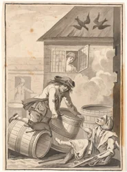 Jens Blok und Gunild. Illustration zu Ludvig Holberg: Peder Paars 1772. (2. Buch, 3. Gesang)