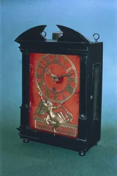 Frühe gewichtgetriebene Pendeluhr, möglicherweise entworfen von Christian Huygens, ca. 1675