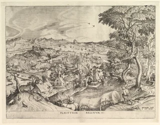 Der belgische Wagen Plaustrum Belgicum aus Die großen Landschaften, ca. 1555-56