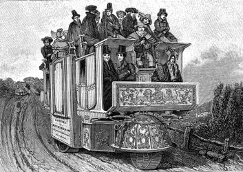 Dreirädriges mechanisches Auto von Dr. William Church (ca. 1778-1863), gebaut in Birmingham im Jahr 1833 (England). Gravur 1895