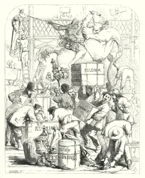 Ankunft von Waren zur Ausstellung auf der Großen Ausstellung von 1851, Crystal Palace, Hyde Park, London