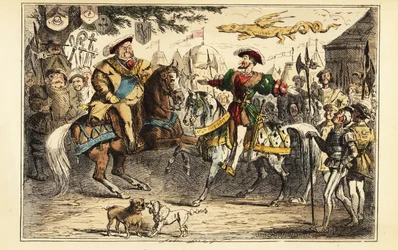 Heinrich VIII. von England trifft Franz I. von Frankreich zu Pferd auf dem Feld des Goldenen Tuchs, 7. Juni 1520