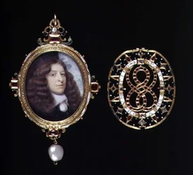 Miniatur eines unbekannten Mannes, in einem goldenen und juwelenbesetzten Rahmen und Deckel, ca. 1660