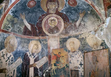Fresken in der byzantinischen Kirche Agios Georgios, Vathi, Kreta, Griechenland