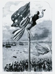 Die Briten verlassen New York, während die amerikanische Flagge gehisst wird, 25. November