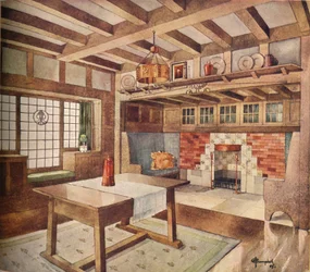 Entwurf für ein Wohnzimmer in einem kleinen Haus, ca. 1900-1905