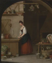 Mädchen, das Spargel bündelt