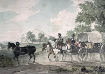Belgischer Wagen transportiert Verwundete vom Schlachtfeld nach der Schlacht von Waterloo, 1815