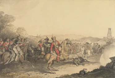 Der Marquis von Anglesea verwundet, während er am Ende der Schlacht von Waterloo eine schwere Kavallerie anführt