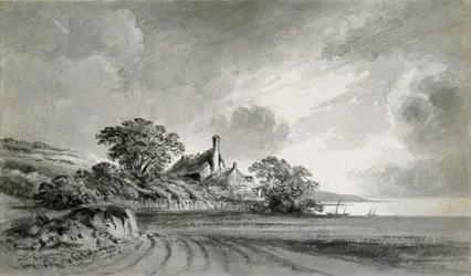 Ein Cottage in der Nähe des Ufers eines Sees, 18. Jahrhundert