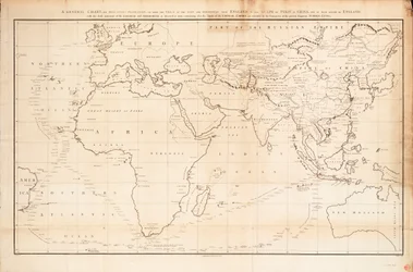 Eine allgemeine Karte auf Mercators Projektion, um die Route des 