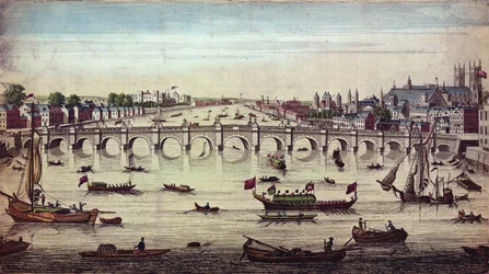 Westminster Bridge, Blick nach Westen, veröffentlicht von J. Bowles, 1747