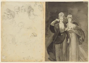 Skizzen von Köpfen (verso, links); Zwei Frauen (verso, rechts)