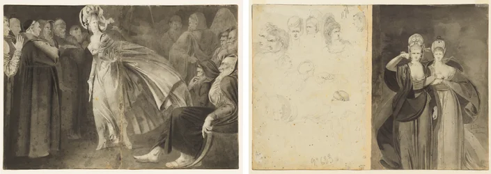 Frau unter den Mönchen stehend (recto) Skizzen von Köpfen (verso, links); Zwei Frauen (verso, rechts)