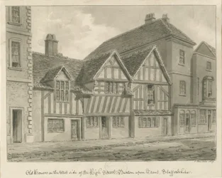 Burton-upon-Trent - Alte Häuser in der High Street: Sepia-Zeichnung, 1839