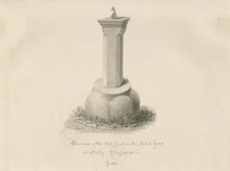 Taufbecken in der Betley Kirche: Sepia-Zeichnung