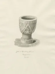 Taufbecken in der Bushbury Kirche (Sepia-Zeichnung)