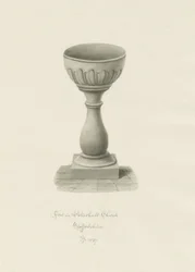 Taufbecken in der Kirche von Patshull (Sepia-Zeichnung)