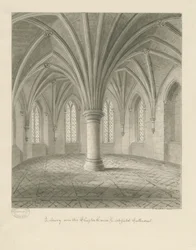 Innenraum der Lichfield Cathedral - Bibliothek über dem Kapitelhaus: Sepia-Zeichnung