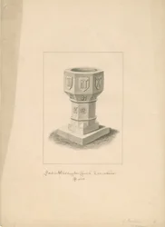 Lancashire - Waddington Kirche - Taufbecken: Sepiazeichnung, 1808