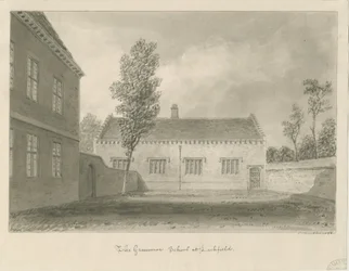 Lichfield - Grammar School: Sepia-Zeichnung
