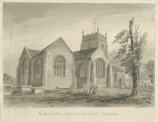 Madeley Kirche: Sepiawaschzeichnung