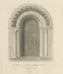 Mayfield Church - Südportal: Sepiawaschzeichnung, 1839