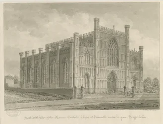 Newcastle-under-Lyme - Römisch-Katholische Kapelle: Sepiawaschzeichnung, 1840