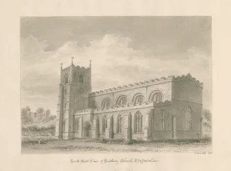 Tutbury Priory Kirche: Sepia-Tuschzeichnung, 1812