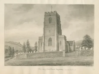 Worcestershire - Clent Kirche: Sepia-Zeichnung