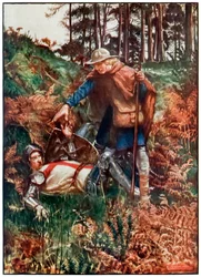 Faithful hilft Christian nach seinem Sturz aus The Pilgrims Progress From This World, To That Which Is To Come von John Bunyan (1628-1688) Illustration von Byam Shaw (1872-1919)