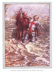 Hoffnungsvoll hilft Christian, den Fluss zu überqueren