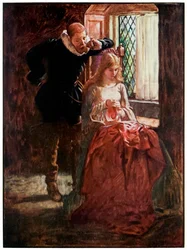 Mr Brisk und Mercy aus The Pilgrims Progress From This World, To That Which Is To Come von John Bunyan (1628-1688) Illustration von Byam Shaw (1872-1919)