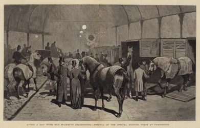 Nach einem Tag mit den Staghounds Ihrer Majestät, Ankunft des speziellen Jagdzugs in Paddington