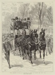 Der gefrorene Fluss in Oxford, ein Vierspänner auf dem Eis