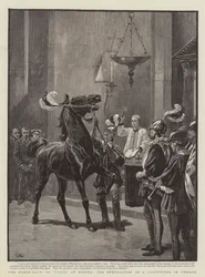 Das Pferderennen oder Palio in Siena, die Segnung eines Teilnehmers in der Kirche