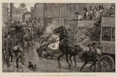 Der Zustand der Londoner Straßen, Ludgate Hill an einem rutschigen Tag